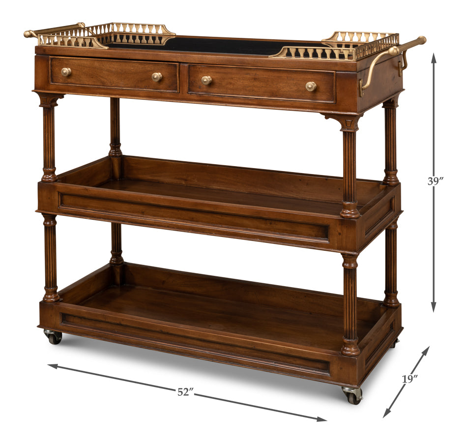 American Home Furniture | Sarreid - Capital Serving Cart - Fruitwood Finish