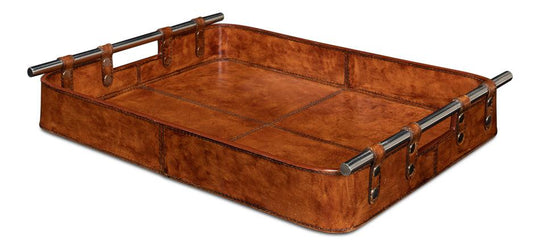 Sarreid Safari Leather Tray DECORATIVE TRAYS, PLATES, + BOWLS