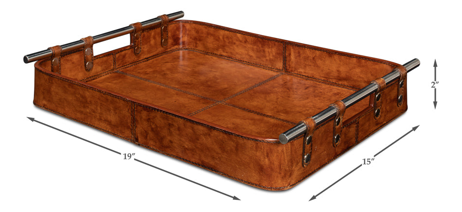 American Home Furniture | Sarreid - Safari Leather Tray