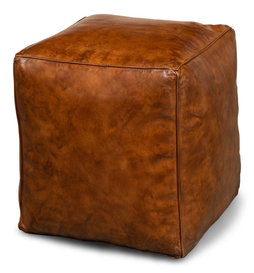 Sarreid Sunday Afternoon Leather Cube Natural OTTOMANS, POUFS, + STOOLS