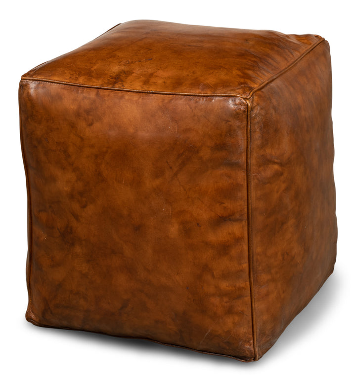 American Home Furniture | Sarreid - Sunday Afternoon Leather Cube Natural