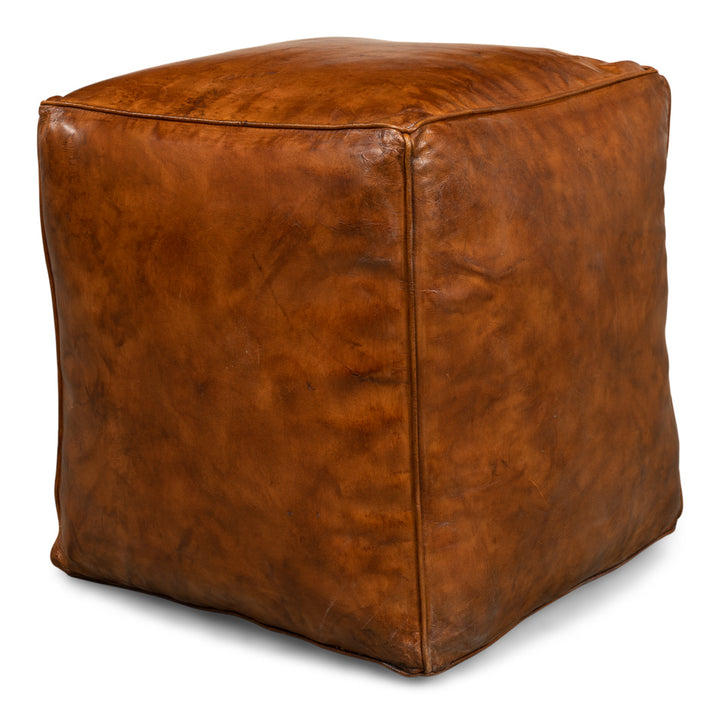 American Home Furniture | Sarreid - Sunday Afternoon Leather Cube Natural