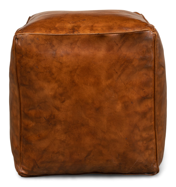 American Home Furniture | Sarreid - Sunday Afternoon Leather Cube Natural