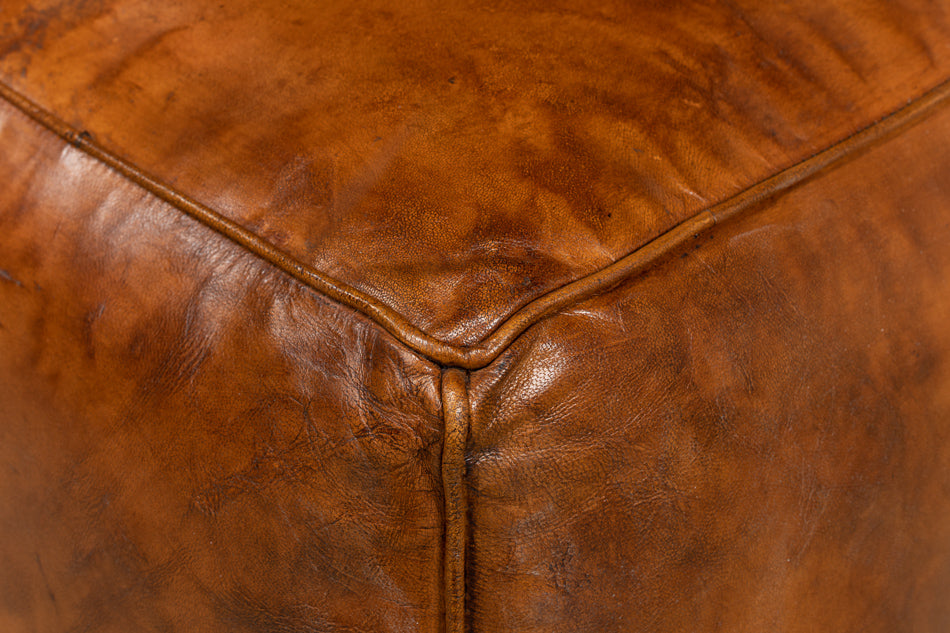 American Home Furniture | Sarreid - Sunday Afternoon Leather Cube Natural