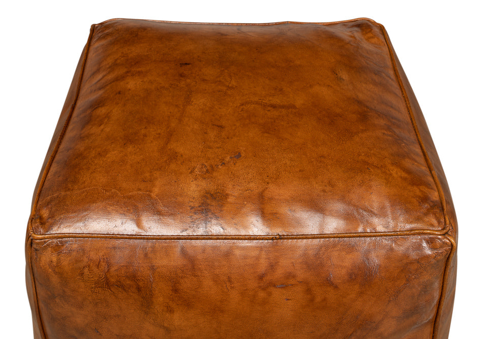 American Home Furniture | Sarreid - Sunday Afternoon Leather Cube Natural