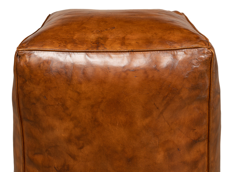 American Home Furniture | Sarreid - Sunday Afternoon Leather Cube Natural