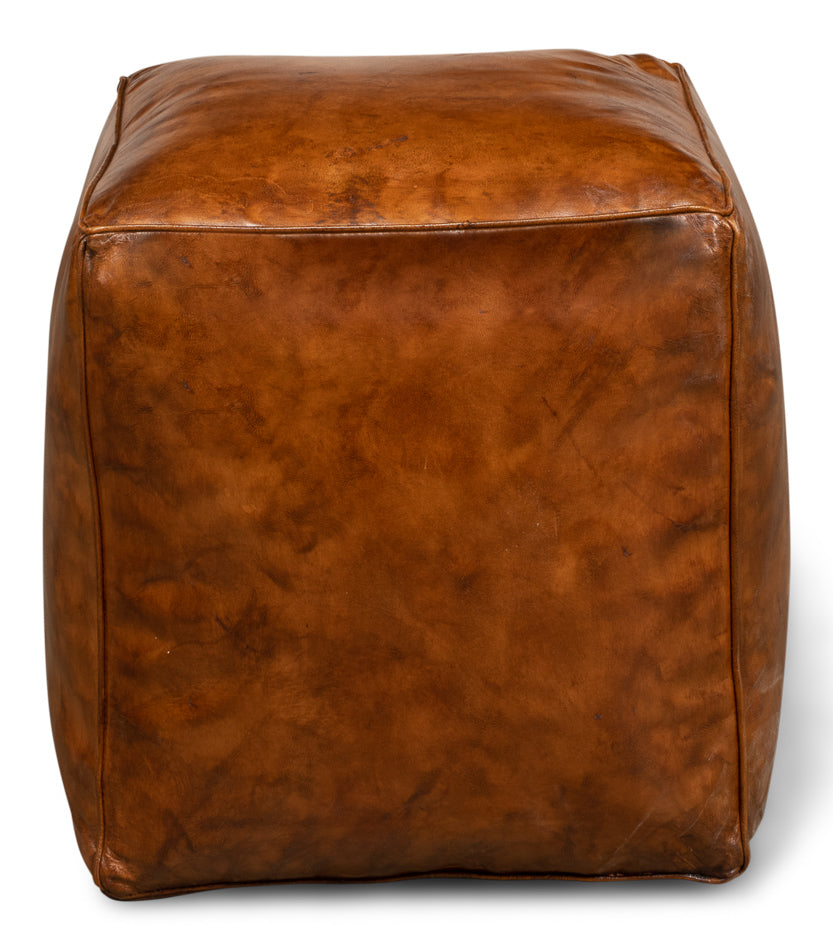 American Home Furniture | Sarreid - Sunday Afternoon Leather Cube Natural