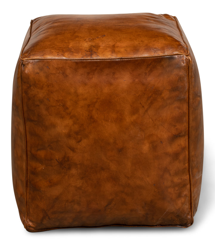 American Home Furniture | Sarreid - Sunday Afternoon Leather Cube Natural