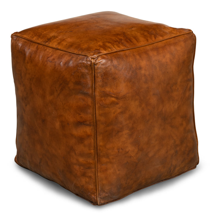 American Home Furniture | Sarreid - Sunday Afternoon Leather Cube Natural