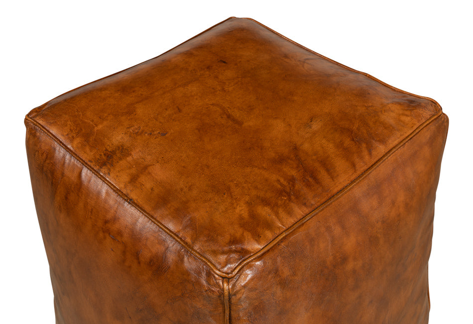 American Home Furniture | Sarreid - Sunday Afternoon Leather Cube Natural