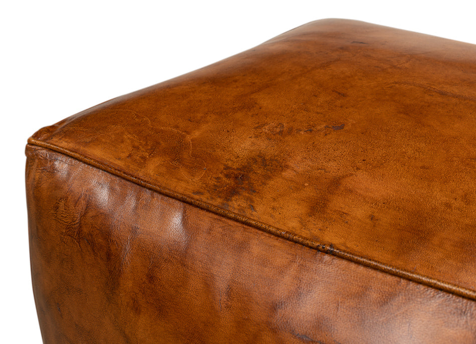 American Home Furniture | Sarreid - Sunday Afternoon Leather Cube Natural