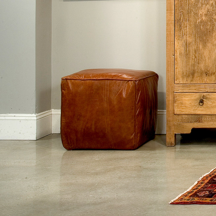 American Home Furniture | Sarreid - Sunday Afternoon Leather Cube Natural