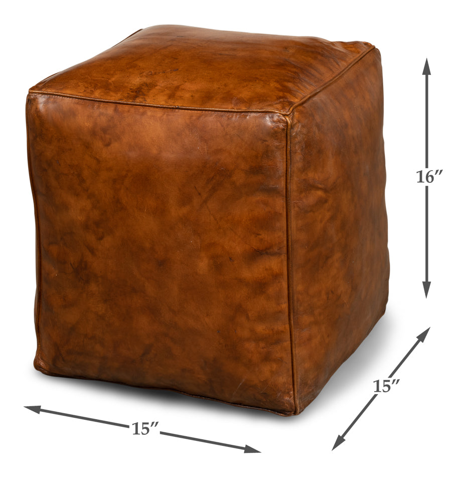 American Home Furniture | Sarreid - Sunday Afternoon Leather Cube Natural