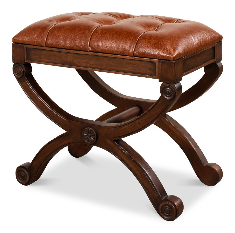 Sarreid Empire Stool W/Leather OTTOMANS, POUFS, + STOOLS