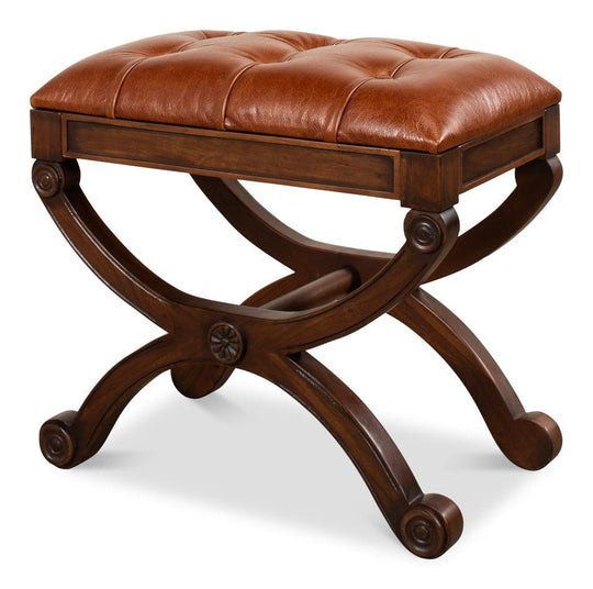 Sarreid Empire Stool W/Leather OTTOMANS, POUFS, + STOOLS