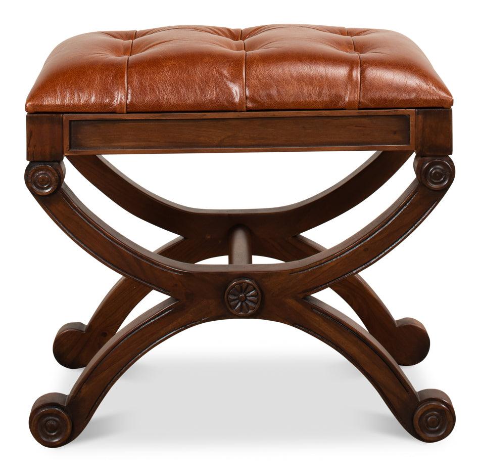 Sarreid Empire Stool W/Leather OTTOMANS, POUFS, + STOOLS