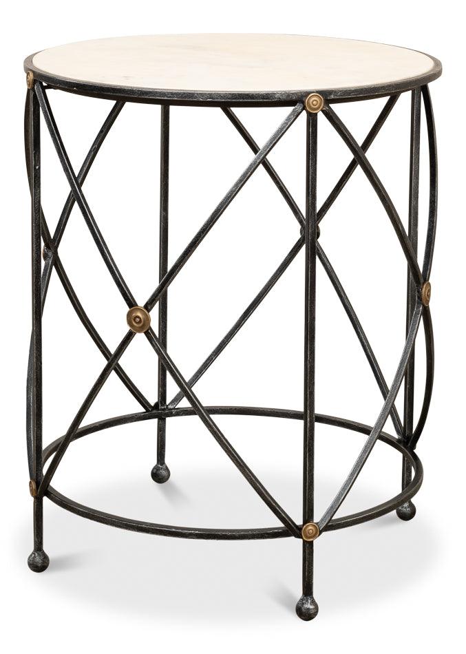 Sarreid Drum & Fife Lamp Table - Aged Wht Marble ACCENT TABLES