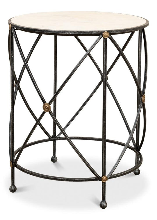 Sarreid Drum & Fife Lamp Table - Aged Wht Marble ACCENT TABLES