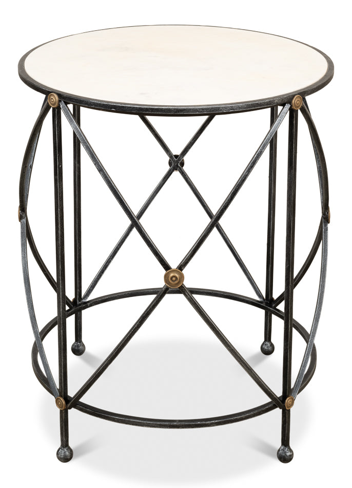 American Home Furniture | Sarreid - Drum & Fife Lamp Table - Aged Wht Marble 