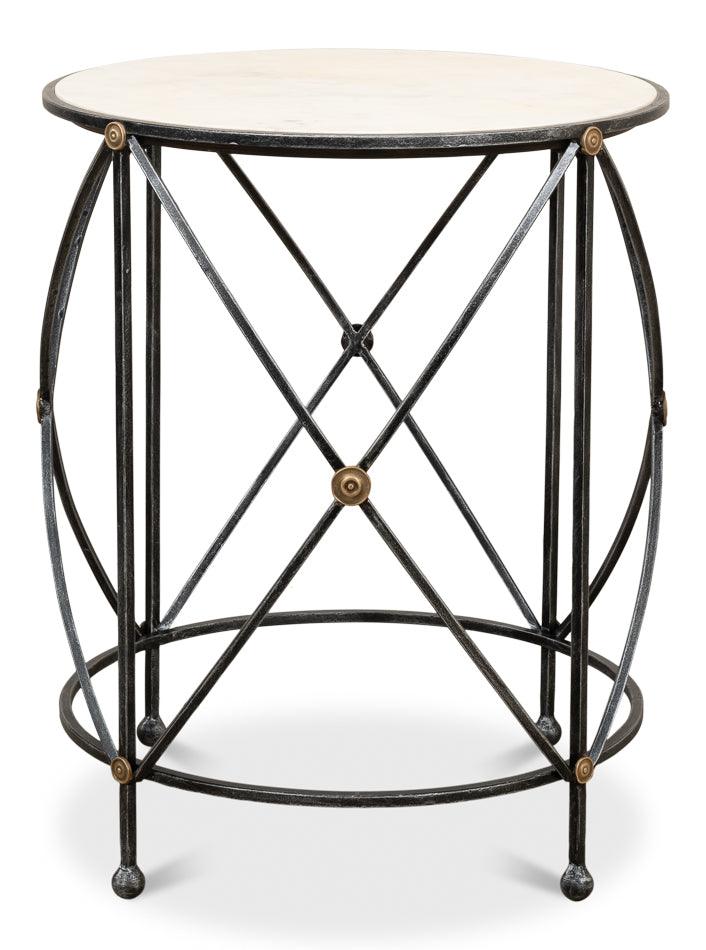 Sarreid Drum & Fife Lamp Table - Aged Wht Marble ACCENT TABLES