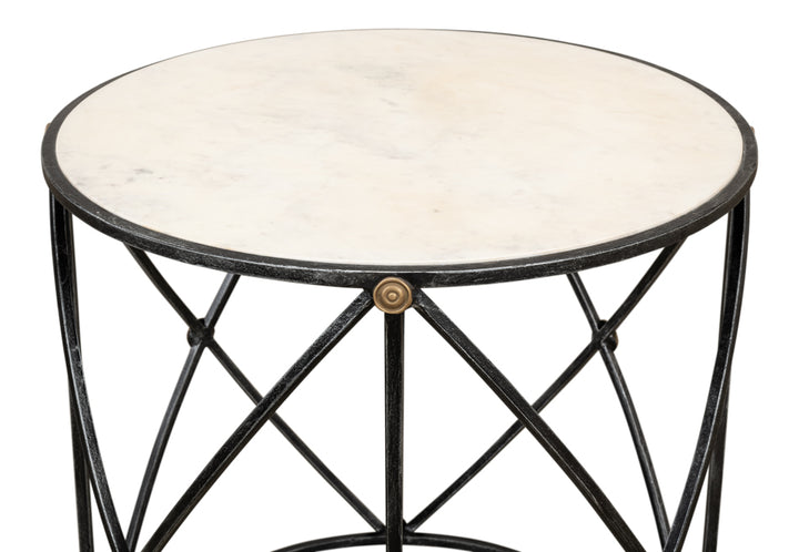 American Home Furniture | Sarreid - Drum & Fife Lamp Table - Aged Wht Marble 