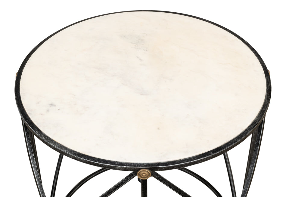 American Home Furniture | Sarreid - Drum & Fife Lamp Table - Aged Wht Marble 