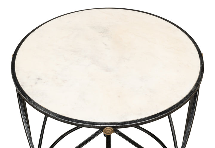 American Home Furniture | Sarreid - Drum & Fife Lamp Table - Aged Wht Marble 