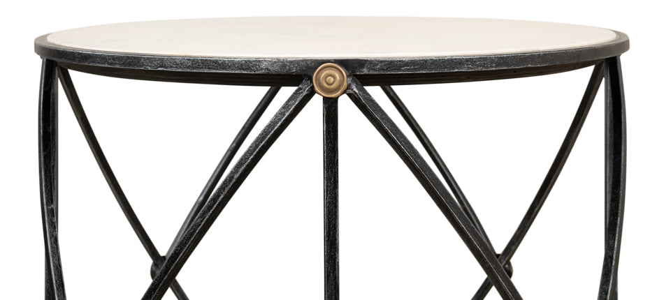 American Home Furniture | Sarreid - Drum & Fife Lamp Table - Aged Wht Marble 