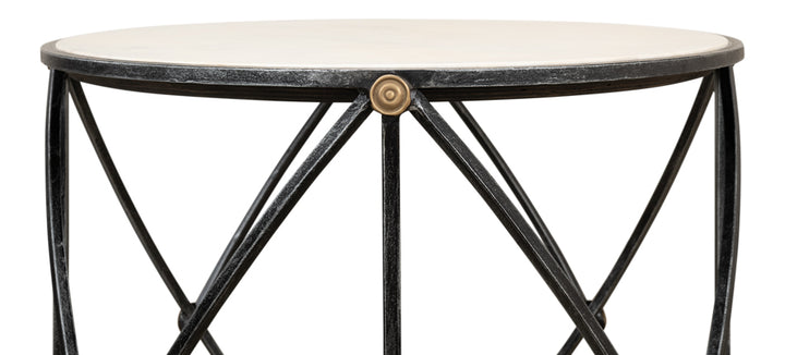 American Home Furniture | Sarreid - Drum & Fife Lamp Table - Aged Wht Marble 