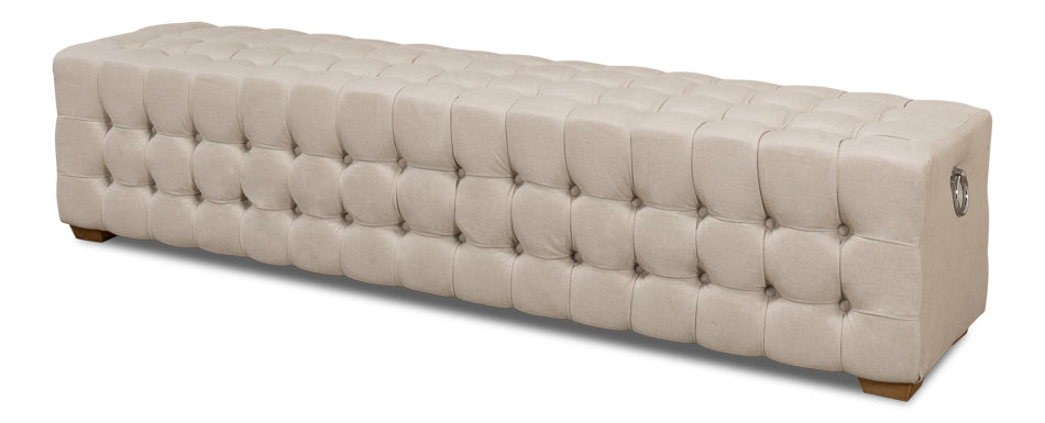 American Home Furniture | Sarreid - Beam Bench - Tufted Beige Linen