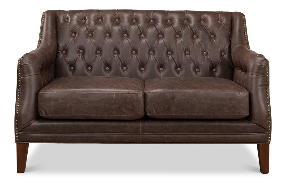 American Home Furniture | Sarreid - Brooks Leather Tufted 2 Seat Sofa