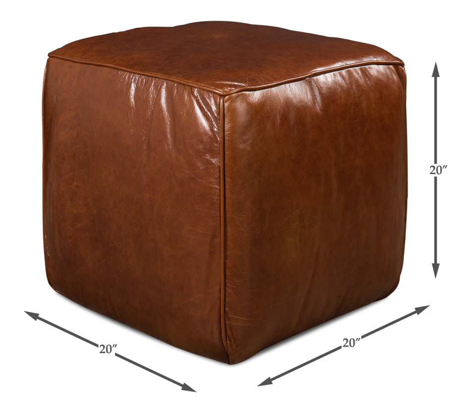 American Home Furniture | Sarreid - Leather Sitting Cube