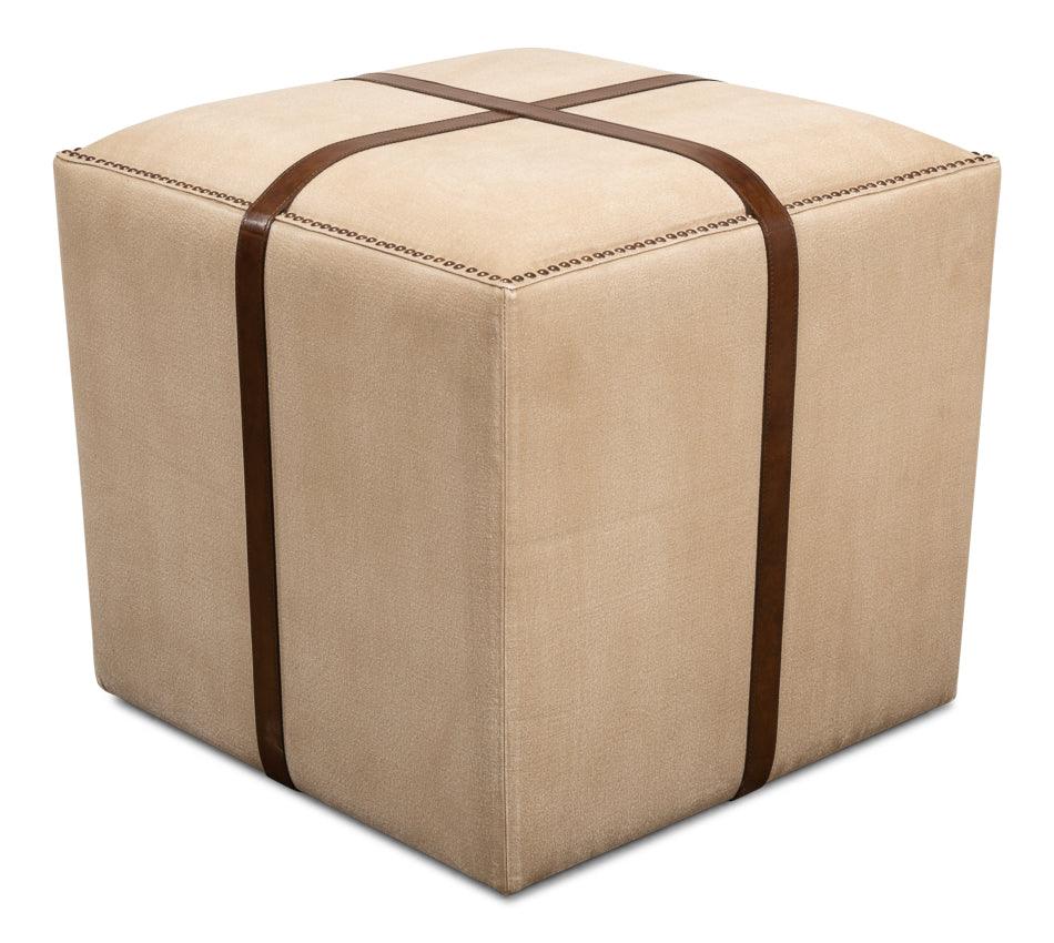 Sarreid Strap Canvas & Leather Stool OTTOMANS, POUFS, + STOOLS