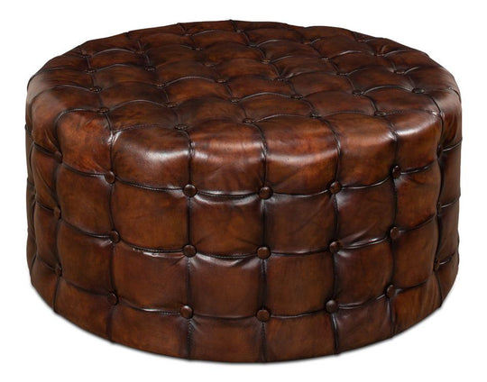 Sarreid Leather Tufted Ottoman OTTOMANS, POUFS, + STOOLS