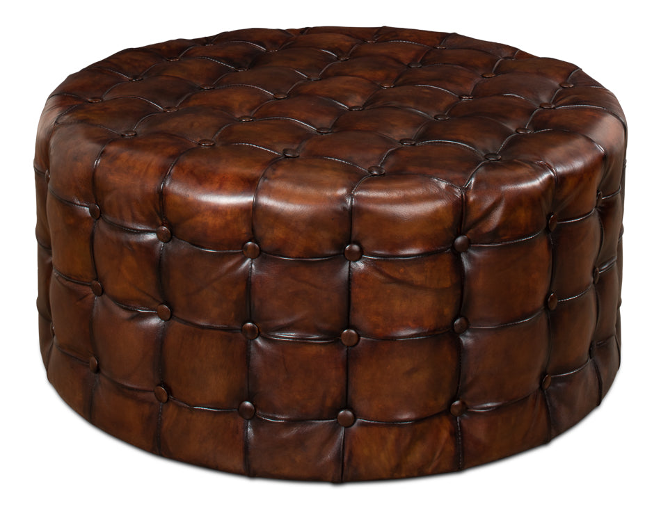 American Home Furniture | Sarreid - Leather Tufted Ottoman