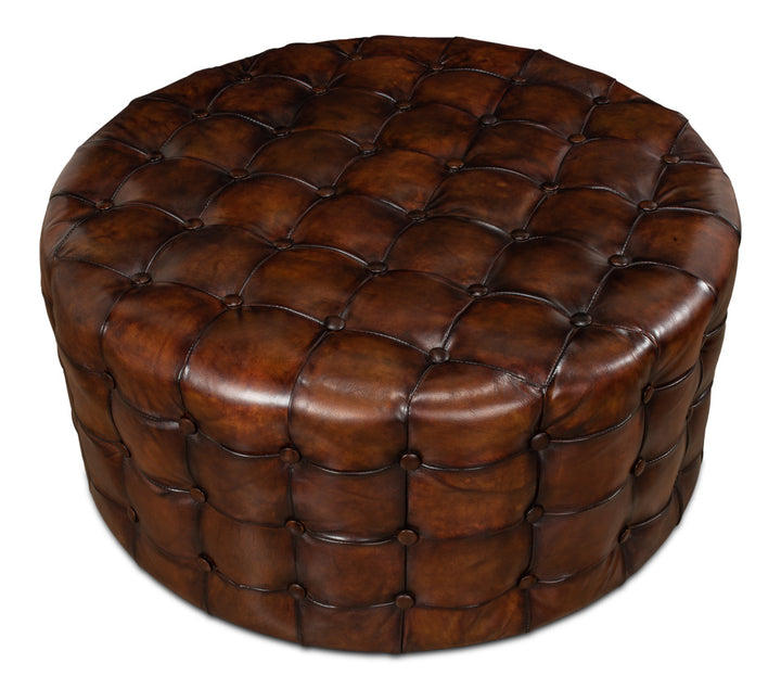 American Home Furniture | Sarreid - Leather Tufted Ottoman