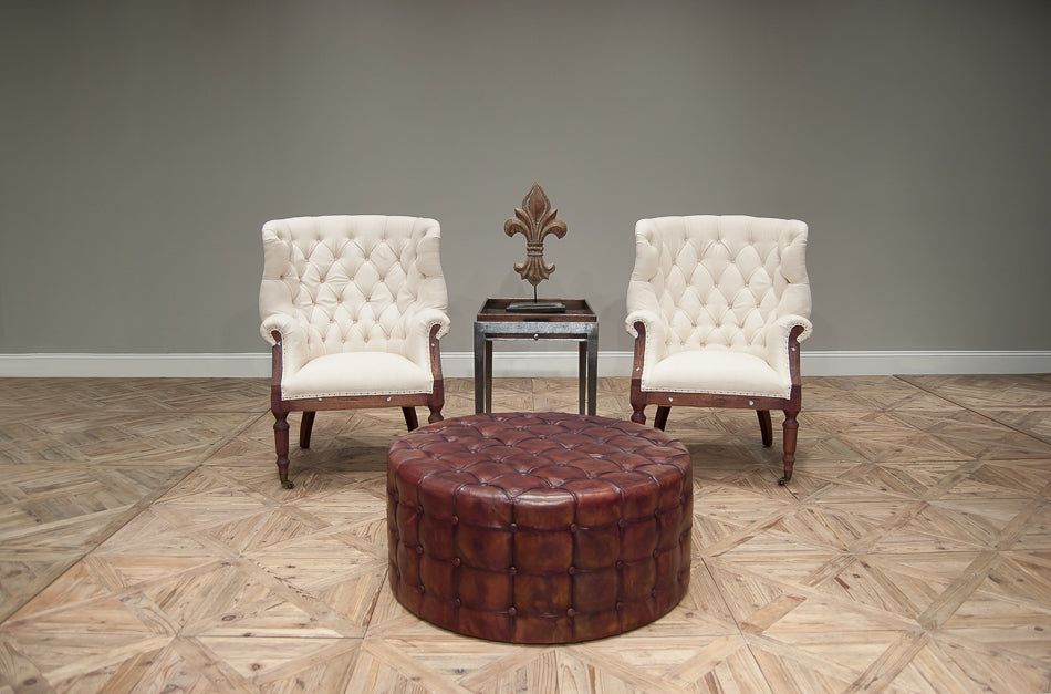 American Home Furniture | Sarreid - Leather Tufted Ottoman