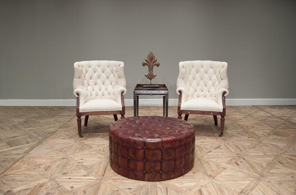 Sarreid Leather Tufted Ottoman OTTOMANS, POUFS, + STOOLS