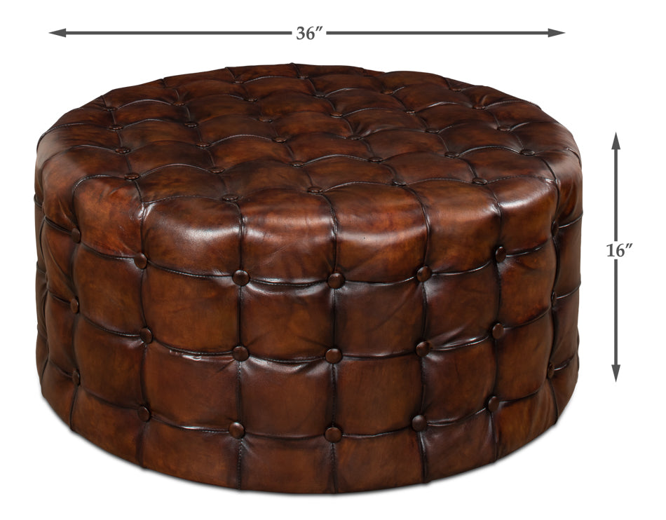American Home Furniture | Sarreid - Leather Tufted Ottoman