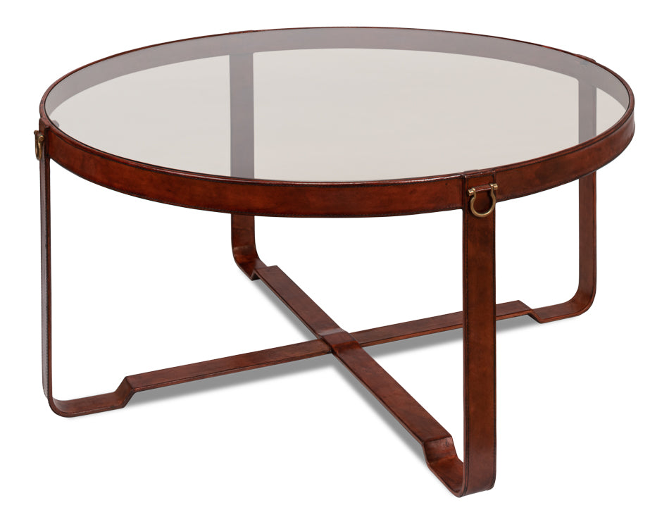 American Home Furniture | Sarreid - Harness Round Coffee Table