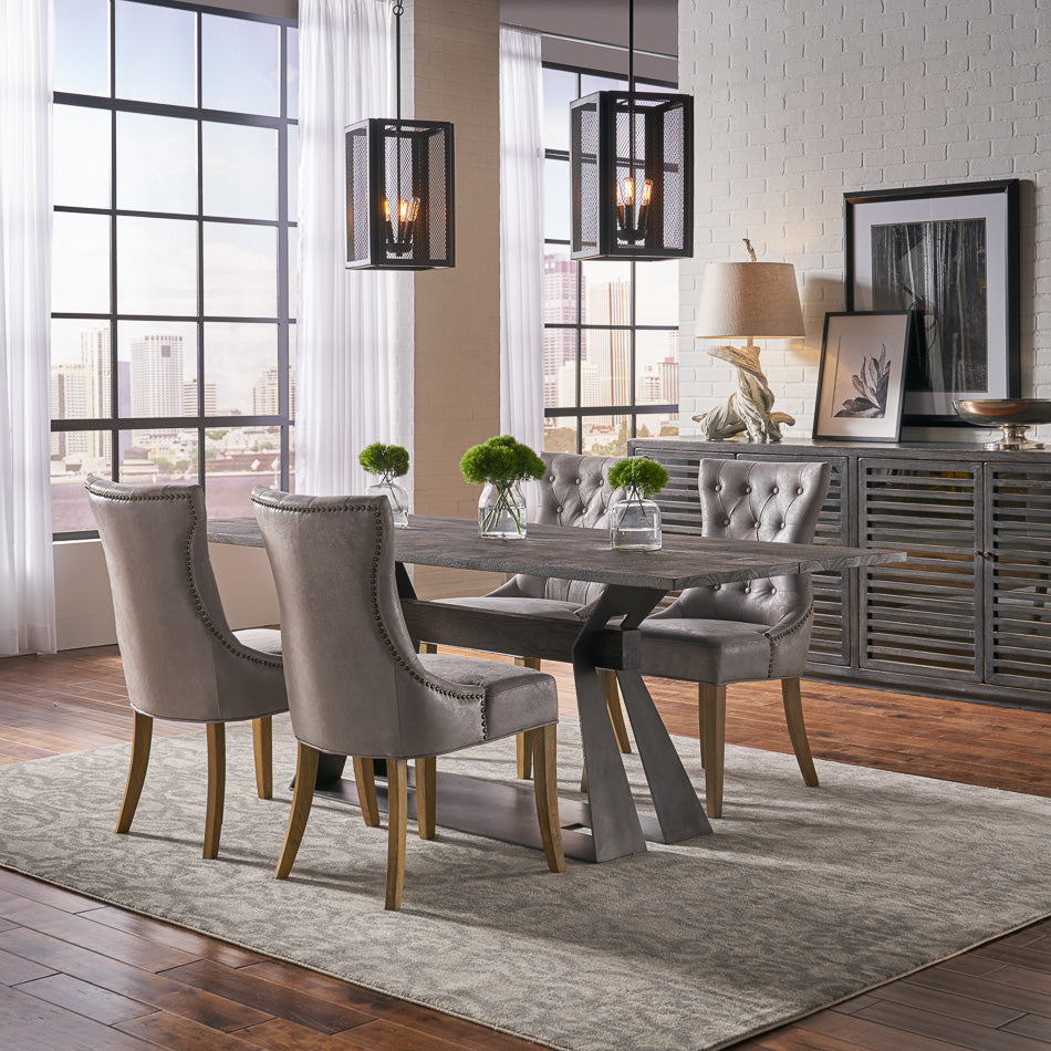 American Home Furniture | Sarreid - Sophie Side Chair Gray Leather - Set of 2