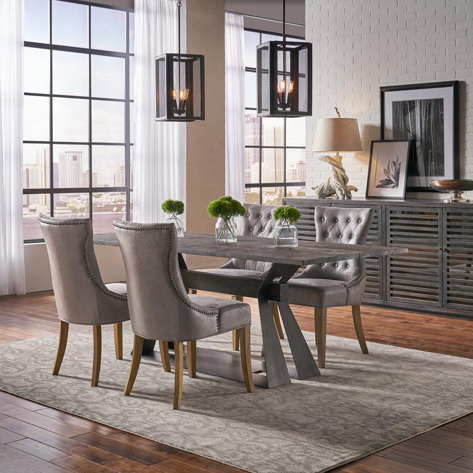 Sarreid Sophie Side Chair Gray Leather - Set of 2 DINING CHAIRS