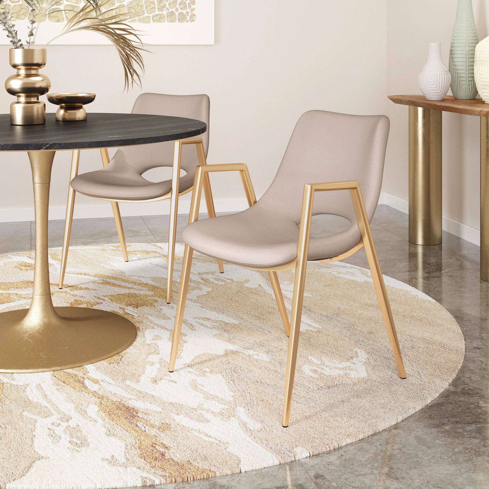 Zuo Desi Dining Chair (Set of 2) Beige & Gold DINING CHAIRS