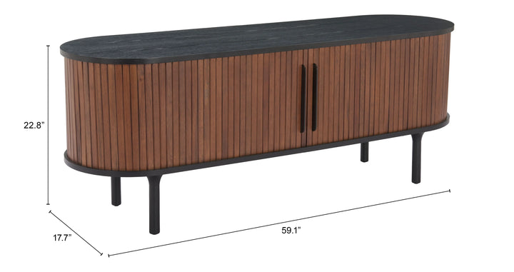 Koriana Entertainment Stand Black & Walnut - AmericanHomeFurniture