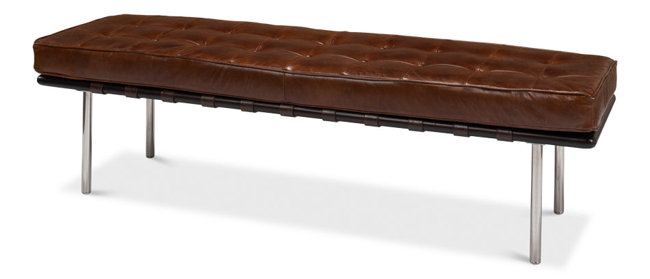 American Home Furniture | Sarreid - Prince Albert Bench - Vintage Havana Lthr