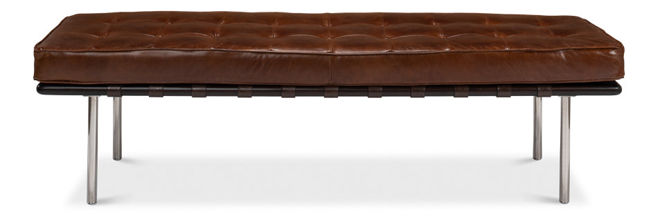 American Home Furniture | Sarreid - Prince Albert Bench - Vintage Havana Lthr