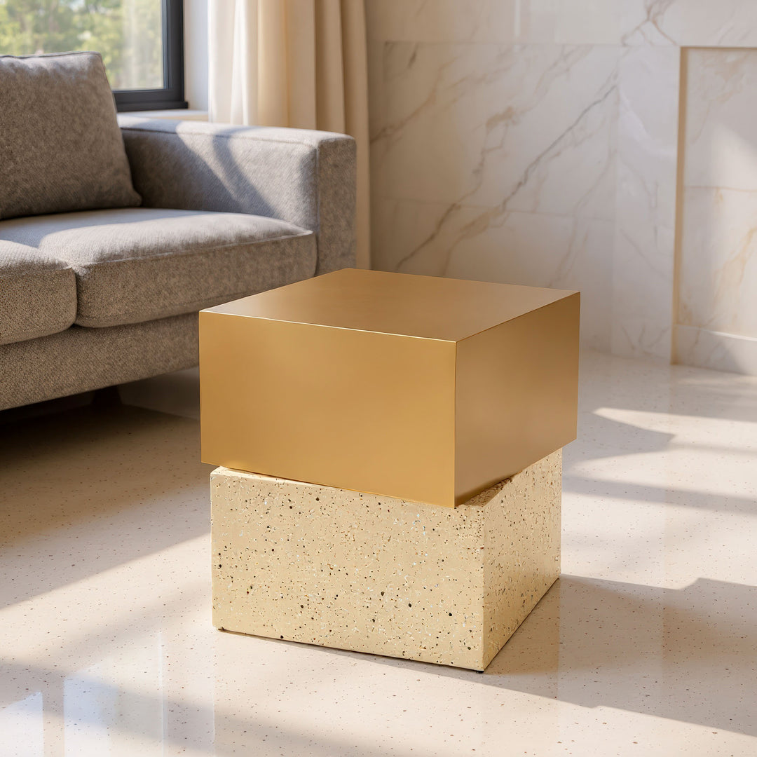 Cinza Side Table Gold & Beige - 110146