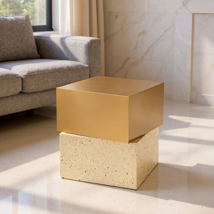 Cinza Side Table Gold & Beige - 110146