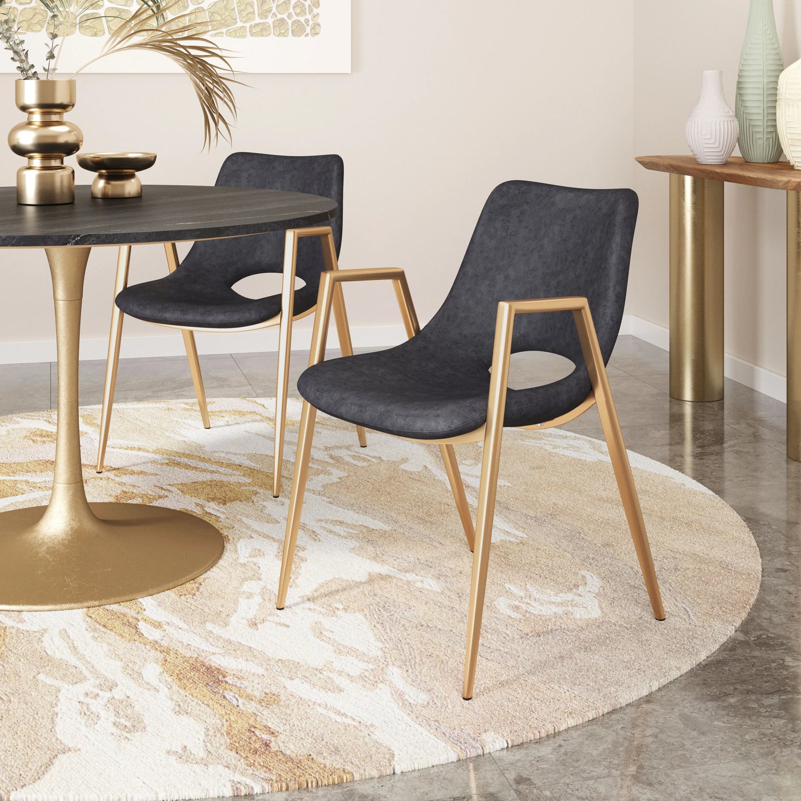 Zuo Desi Dining Chair (Set of 2) Black & Gold DINING CHAIRS