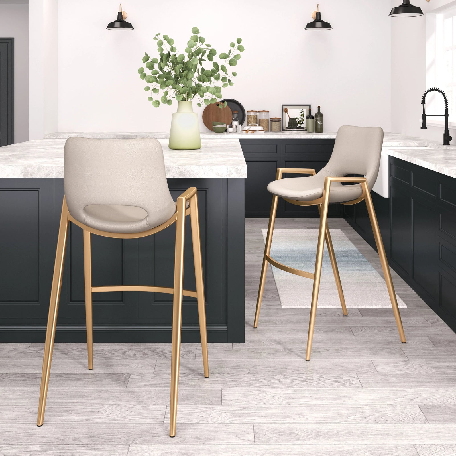 Zuo Desi Barstool (Set of 2) Beige & Gold BAR STOOLS + COUNTER STOOLS